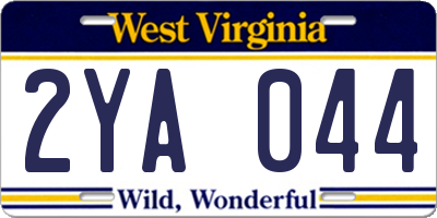 WV license plate 2YA044