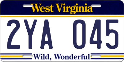 WV license plate 2YA045