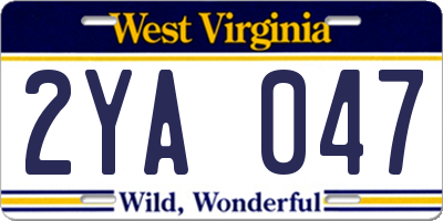 WV license plate 2YA047