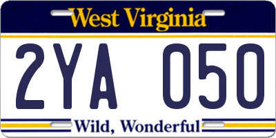 WV license plate 2YA050