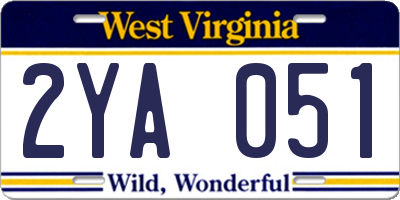 WV license plate 2YA051