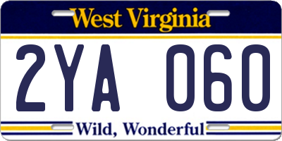 WV license plate 2YA060
