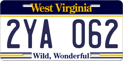 WV license plate 2YA062