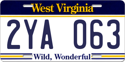 WV license plate 2YA063