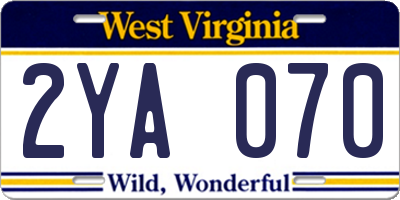 WV license plate 2YA070