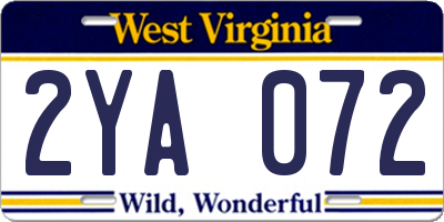 WV license plate 2YA072