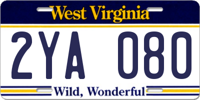 WV license plate 2YA080