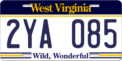 WV license plate 2YA085