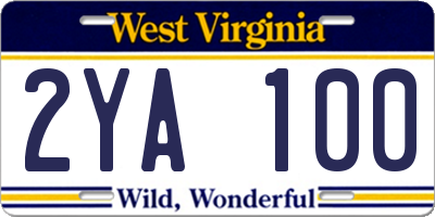 WV license plate 2YA100