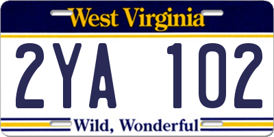 WV license plate 2YA102