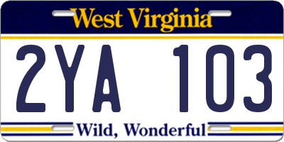 WV license plate 2YA103