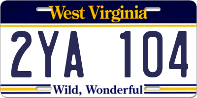 WV license plate 2YA104