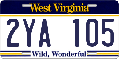 WV license plate 2YA105