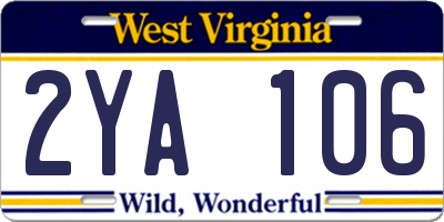 WV license plate 2YA106