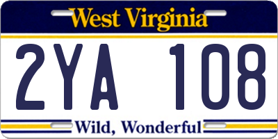WV license plate 2YA108