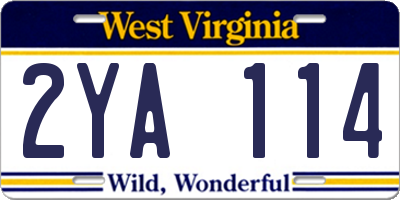 WV license plate 2YA114