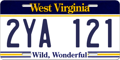 WV license plate 2YA121