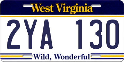 WV license plate 2YA130