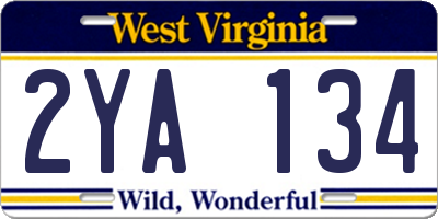WV license plate 2YA134