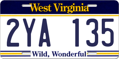 WV license plate 2YA135