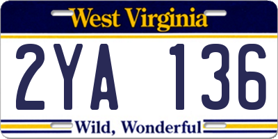 WV license plate 2YA136