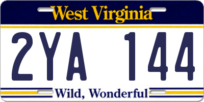 WV license plate 2YA144