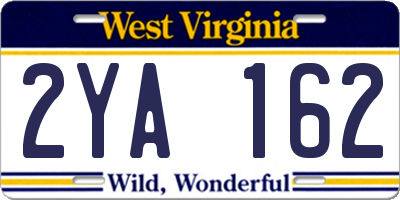 WV license plate 2YA162