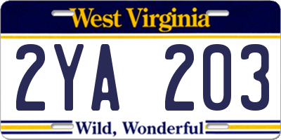WV license plate 2YA203