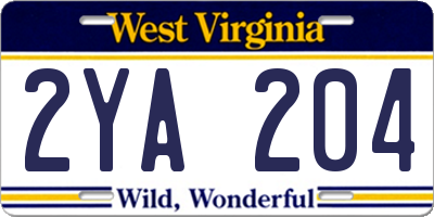 WV license plate 2YA204