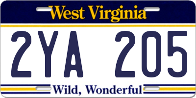 WV license plate 2YA205