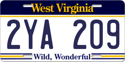 WV license plate 2YA209
