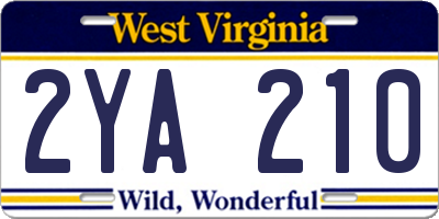 WV license plate 2YA210