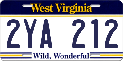 WV license plate 2YA212