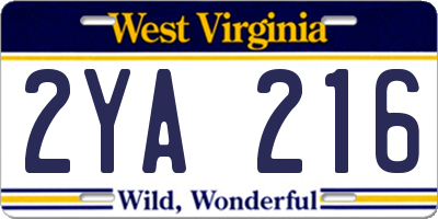 WV license plate 2YA216