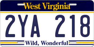 WV license plate 2YA218