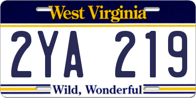 WV license plate 2YA219