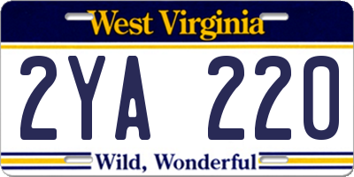WV license plate 2YA220