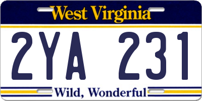 WV license plate 2YA231