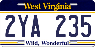 WV license plate 2YA235