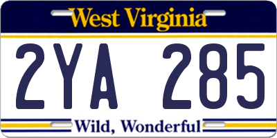 WV license plate 2YA285