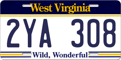 WV license plate 2YA308