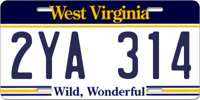 WV license plate 2YA314