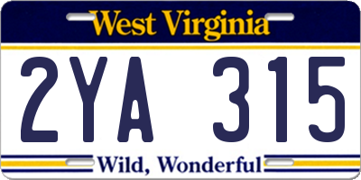 WV license plate 2YA315
