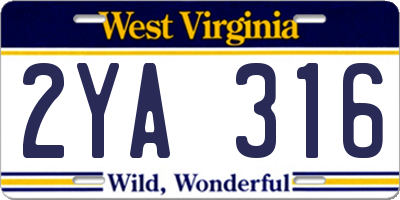 WV license plate 2YA316