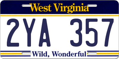 WV license plate 2YA357