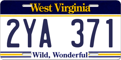 WV license plate 2YA371