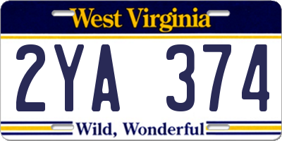 WV license plate 2YA374