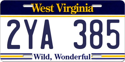 WV license plate 2YA385