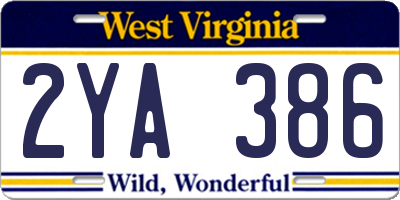 WV license plate 2YA386