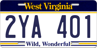WV license plate 2YA401